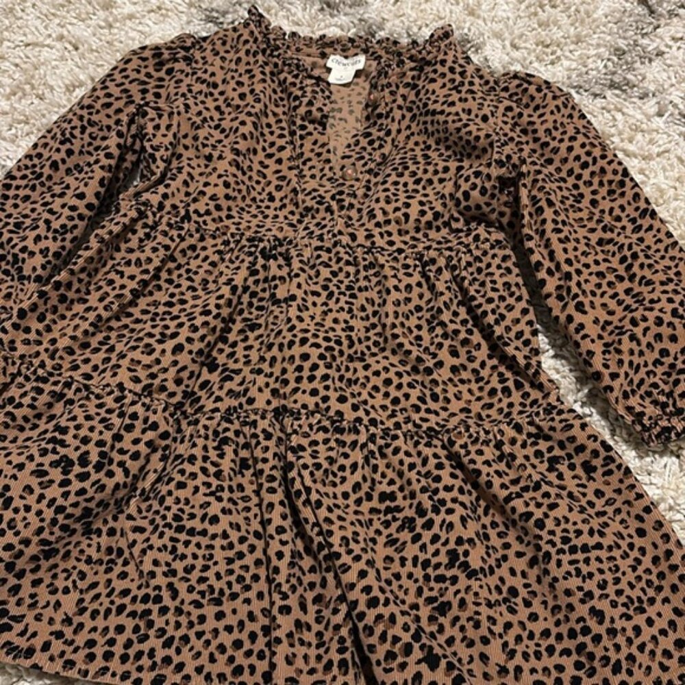 Crewcuts J. Crew Girls Leopard Print Corduroy Tiered Dress Size 4 - Picture 2 of 4
